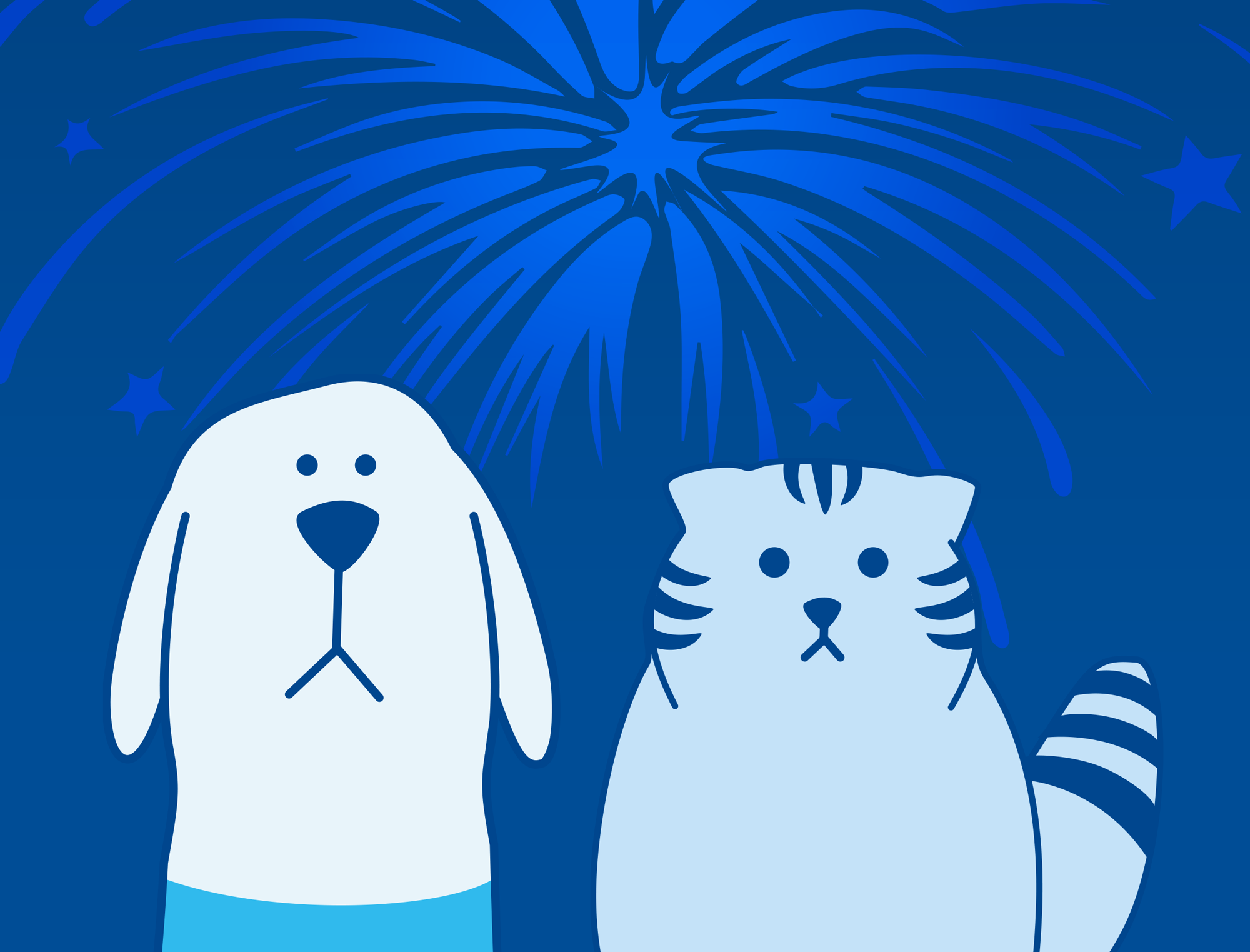 Cat and dog with firework illustration