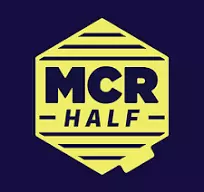 Navy blue and yellow Manchester Half logo