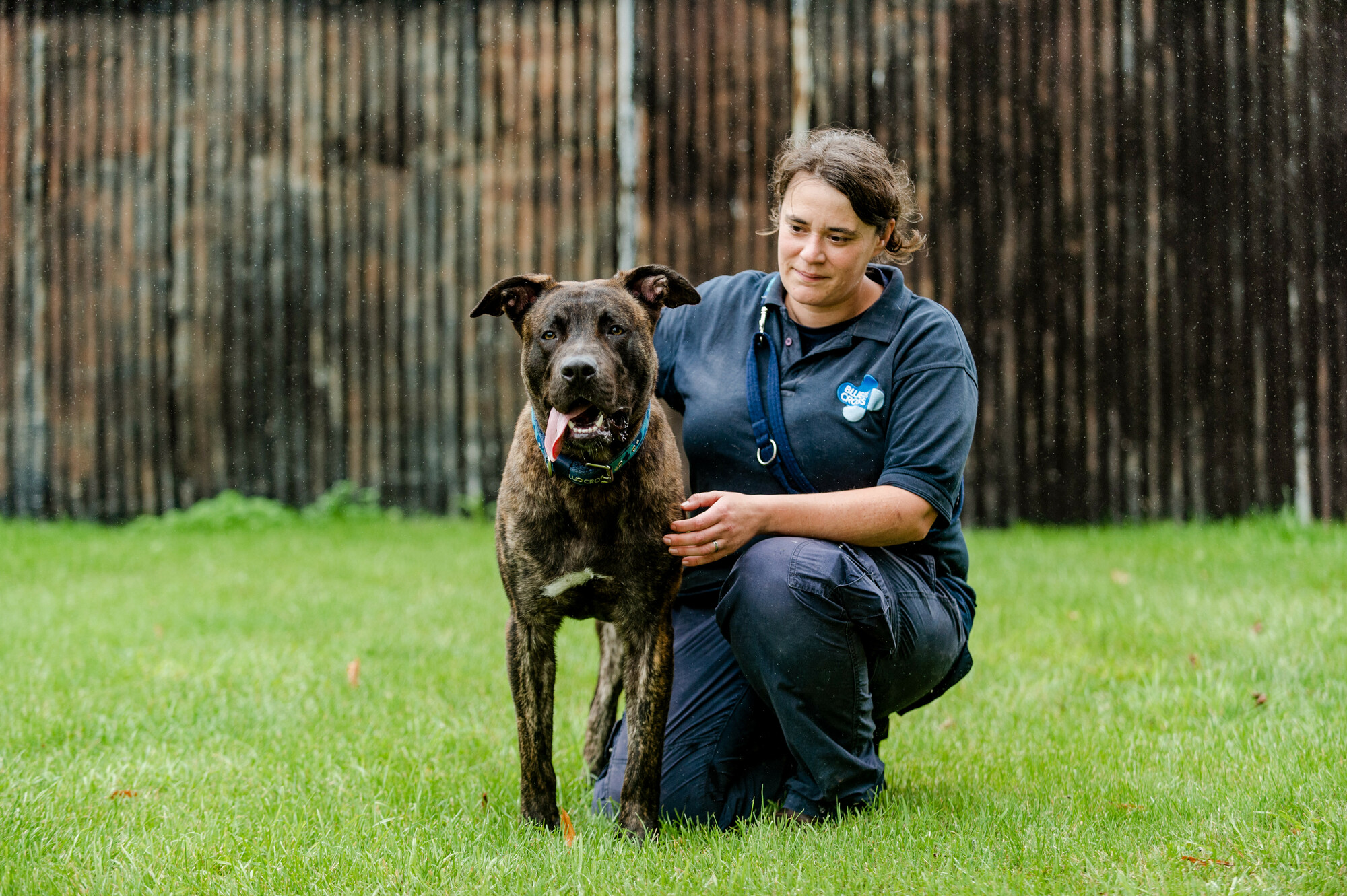 Stitch standing next to Rachel looking to camera with his tongue out.