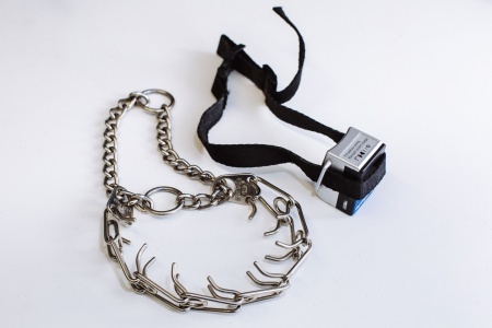 There is no need to use devices that cause pain to train pets - like the prong and spray collars pictured, or electric collars and fences - when kinder methods are available