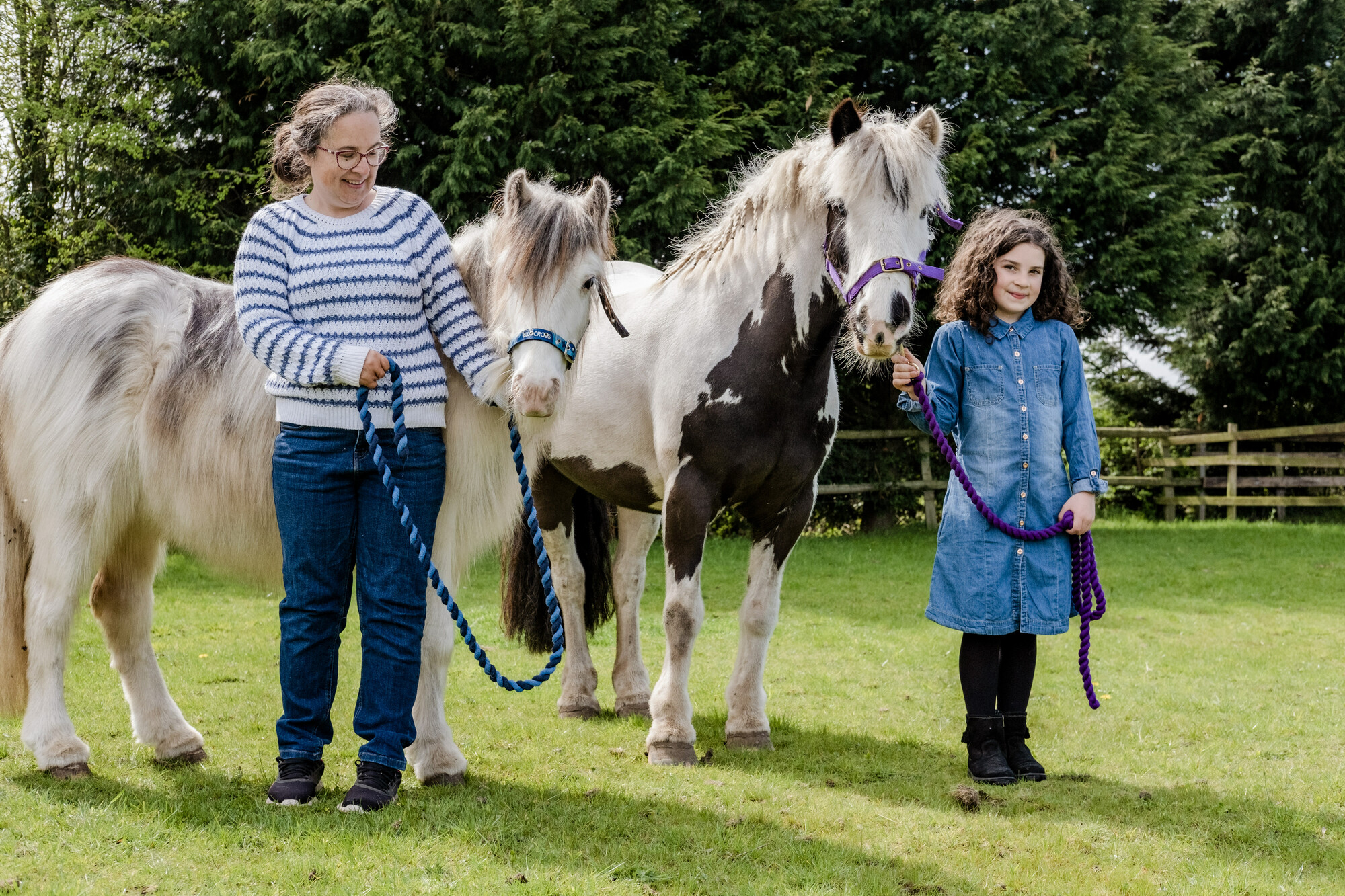 Laura Davey (left) with Stan and Evie and Sprout (right)