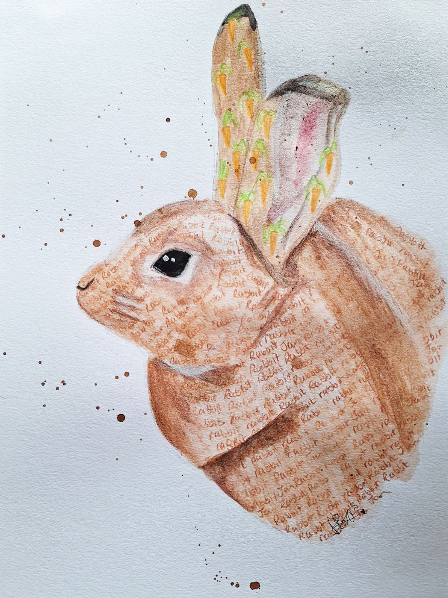 A winning drawing of Jan the rabbit by Debbie as part of the Paws to Draw competition 