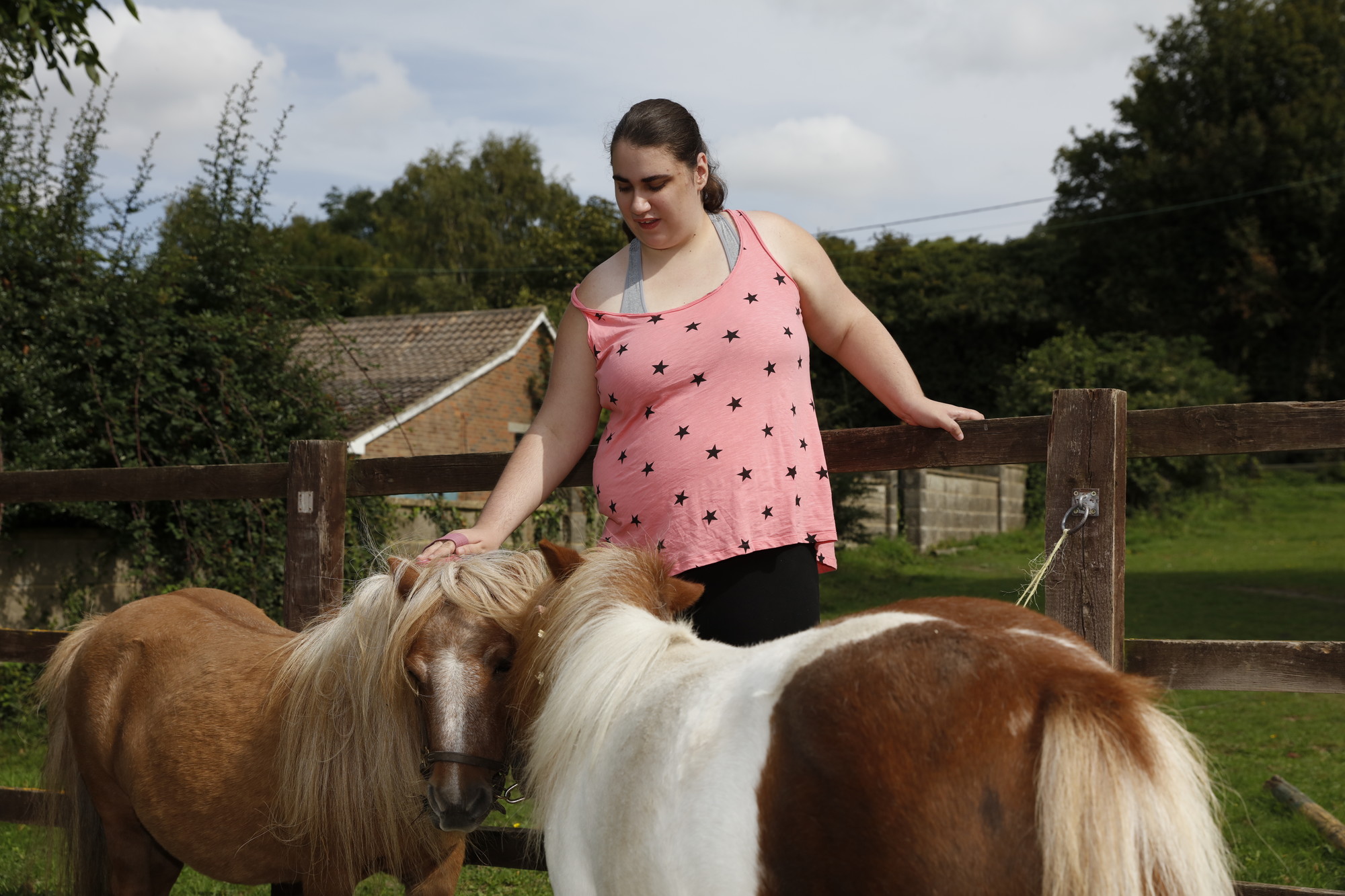 Katy grooming the horses