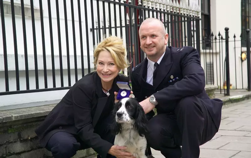 Dog receiving an award