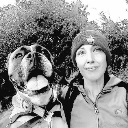 Blue Cross Trustee Kath Qualtrough with her dog, Luna