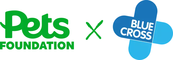 A green Pets Foundation logo, a charitable arm of Pets at Home, alongside a Blue Cross logo to showcase the partnership