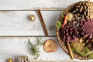 A woven bowl filled with festive potpourri