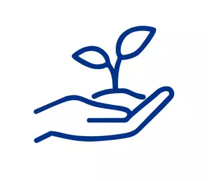 An illustration of a hand holding a plant.