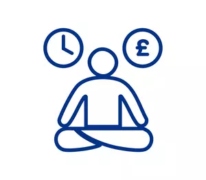 An illustration of a person, with a clock and a money symbol.