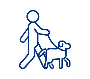 An illustration of a person walking a dog.