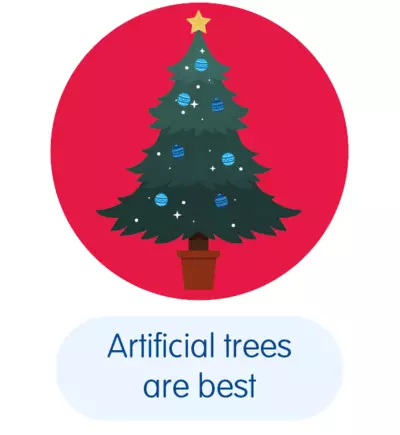 Illustration of a Christmas tree with blue baubles on