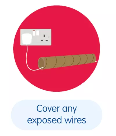 Illustration of a plug socket with a cable running through a cardboard tube