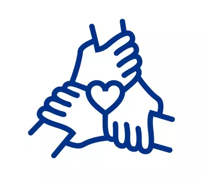 An illustration of three hands connected to form a heart.