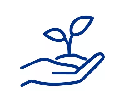 An illustration of a hand holding a plant.