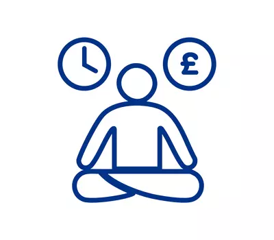 An illustration of a person, with a clock and a money symbol.