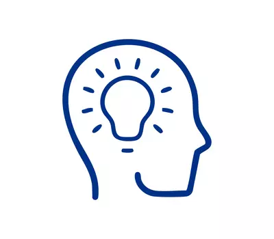 An illustration of a face with a light bulb.
