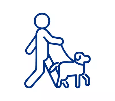 An illustration of a person walking a dog.