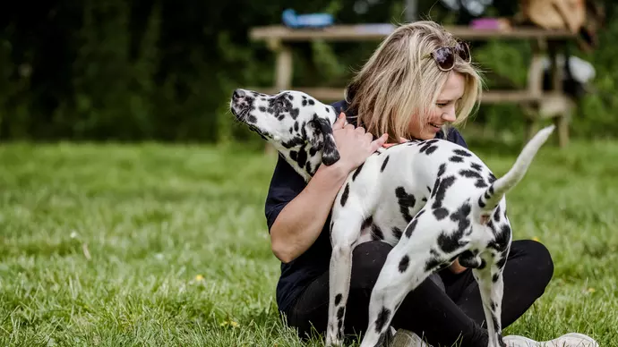 Dylan getting a fuss from Animal Behaviour Coordinator Hannah Miell