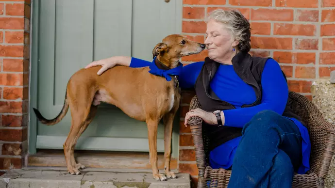 Pam Ferris with her dog Stan
