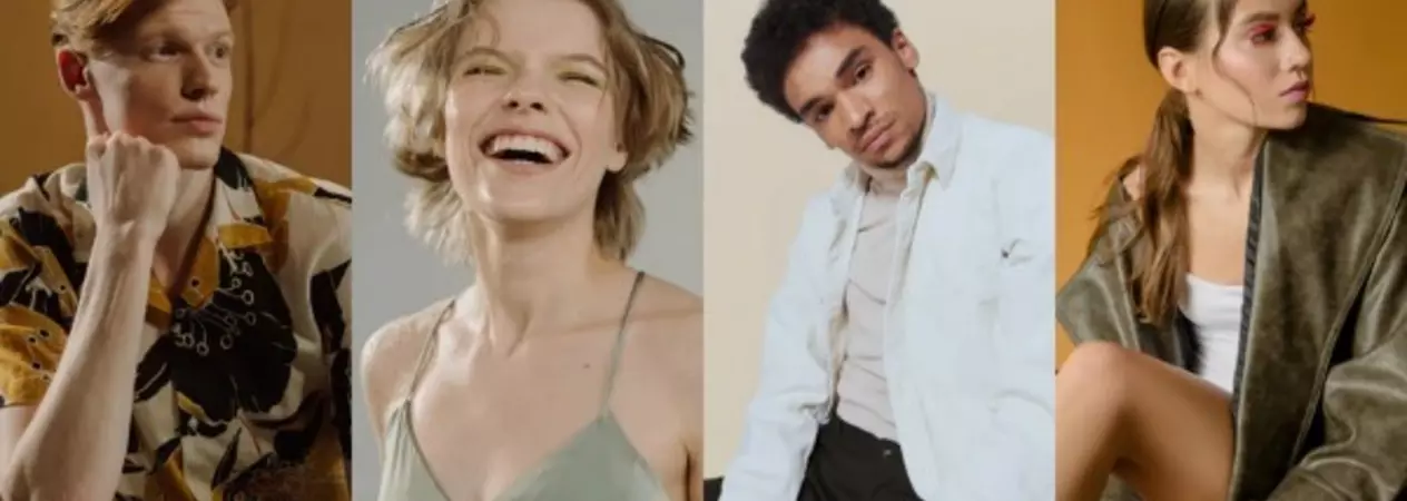 Four models (two women and two men) in preworn clothes
