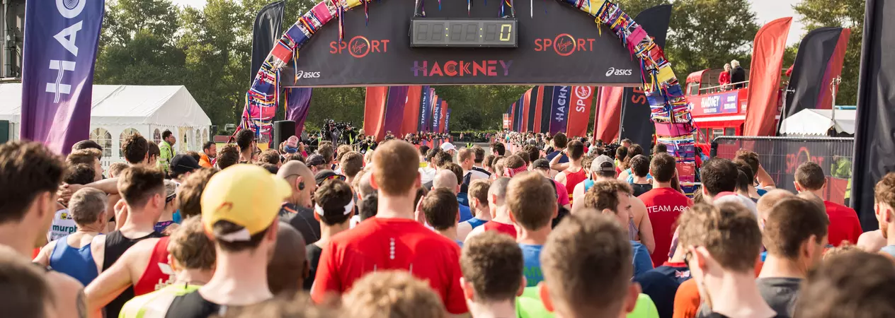 A group of marathon runners taking part in the Hackney Half marathon 